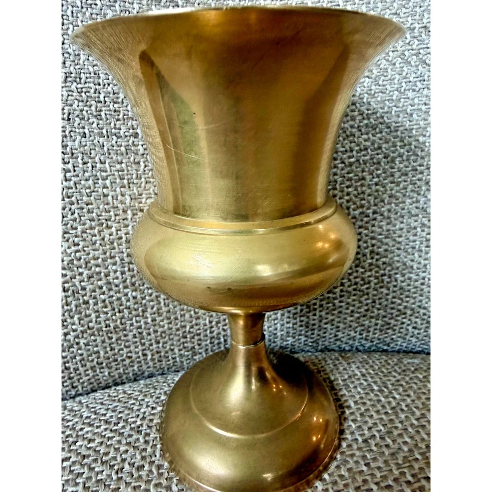 Vintage 1970s Solid Brass Pedestal Vase Urn Flared Rim India 5.25